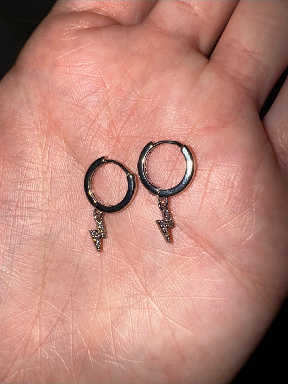 Silver Lightning Bolt Huggie Hoop Earrings